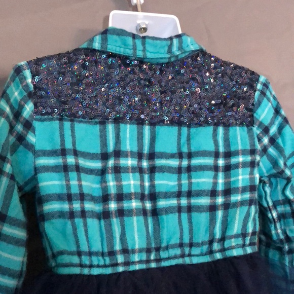 Blue & Green Plaid Tulle Bottom Dress - Picture 3 of 3